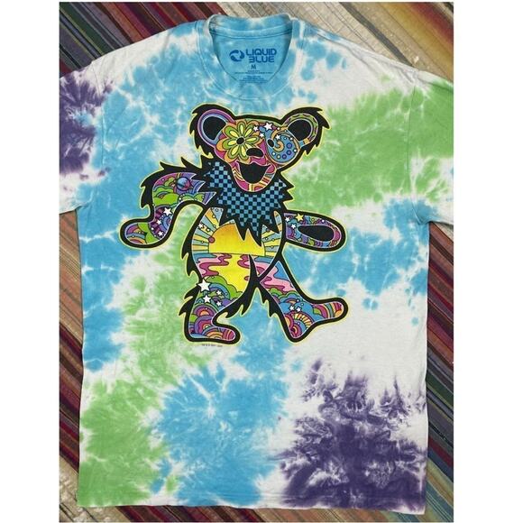 LIQUID BLUE Grateful Dead Bear Psychedelic Sunrise Tee Size M New w/o Tag - Picture 2 of 8
